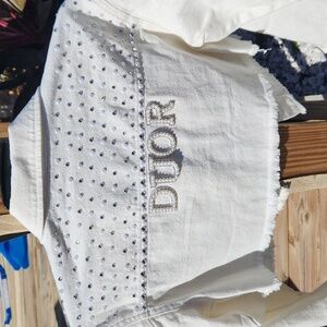READ!! Custom made pearls & diamond crop jean jacket NWOT